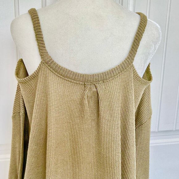 ANTHROPOLOGIE Deletta Millipa Cold Shoulder Waffle Knit Olive Swing Top - Med - Picture 9 of 13